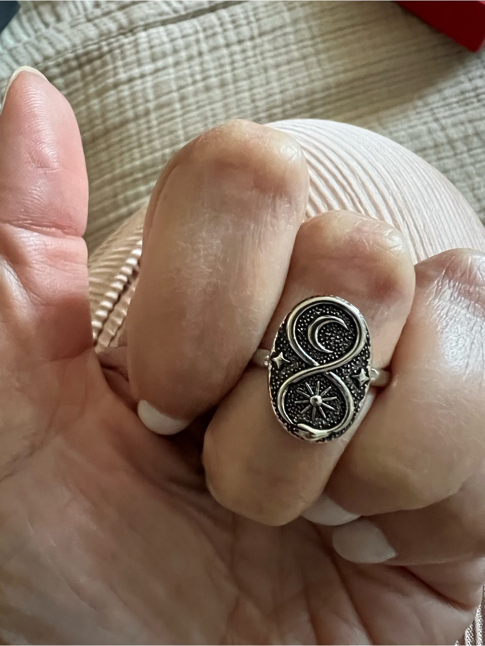 Silver Plated Celestial Moon & Star Silver Ring
